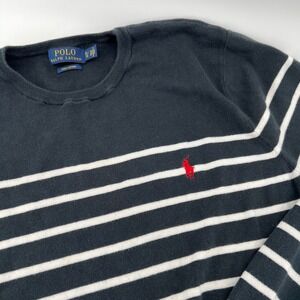 Polo Ralph Lauren Striped Pima Cotton Sweater Mens XL Black White Logo